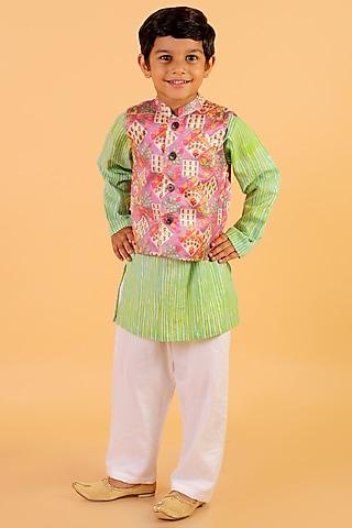 lilac silk printed nehru jacket set for boys