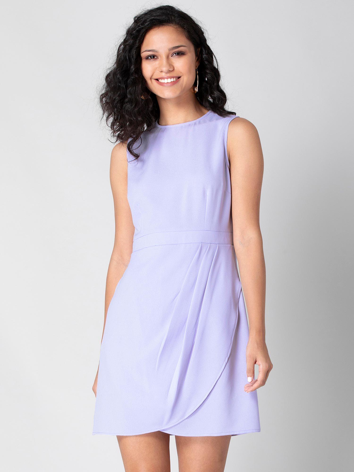 lilac sleeveless pleated bodycon dress