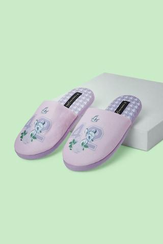 lilac slogan printeded casual women bedroom slipper