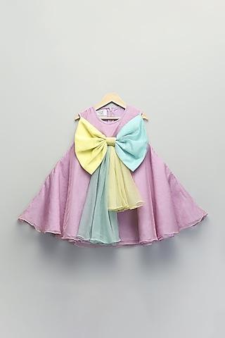 lilac soft net & cotton silk bow dress for girls