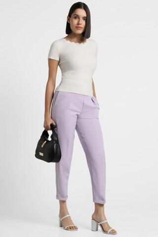lilac solid ankle-length casual women regular fit trousers