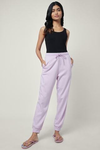 lilac solid ankle-length sleepwear women regular fit pyjama