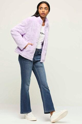 lilac solid casual full sleeves turtle neck women slim fit jacket