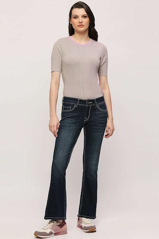 lilac solid casual short sleeves crew neck women slim fit top