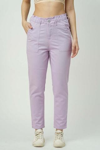lilac solid cotton women baggy fit jeans