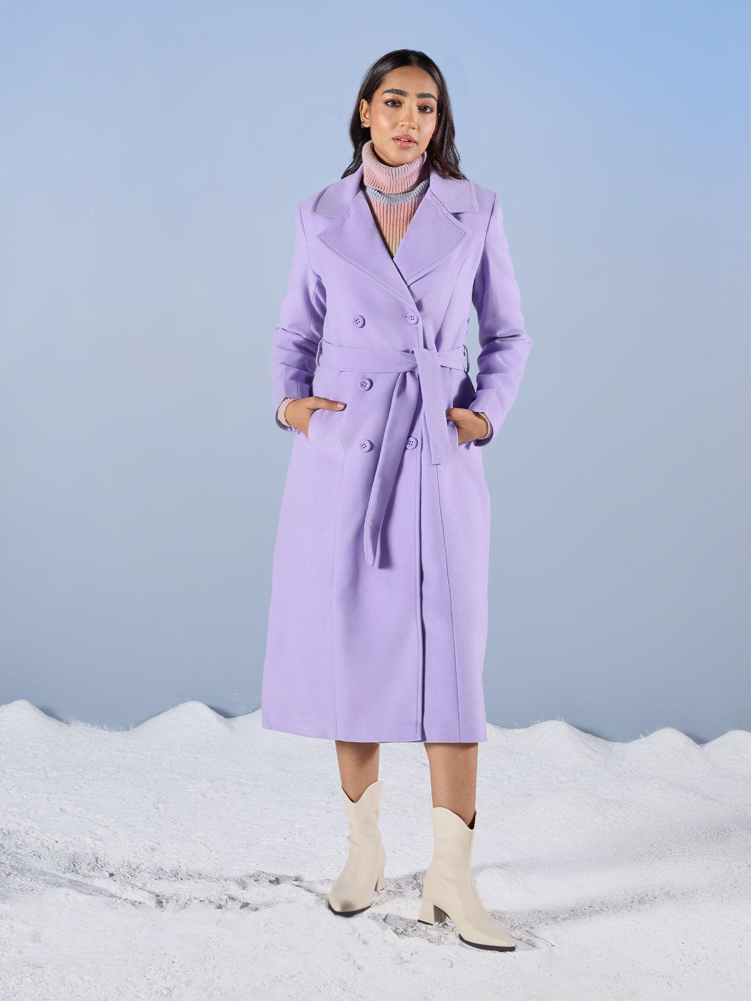 lilac solid double breasted a line midi overcoat (set of 2)