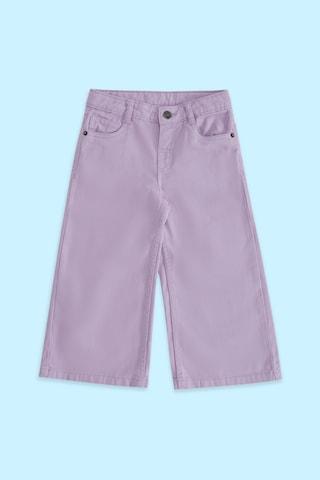 lilac solid full length casual girls regular fit trousers