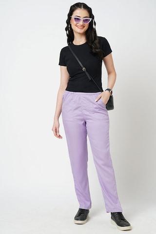 lilac solid full length casual women comfort fit track pants