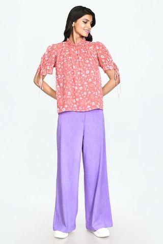 lilac solid full length casual women regular fit trousers