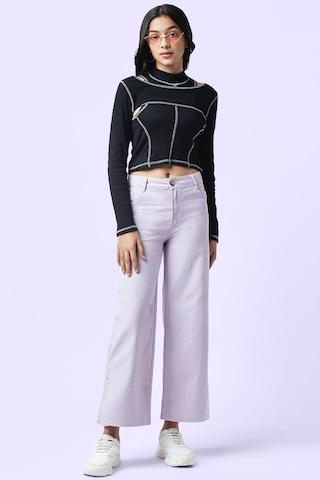 lilac solid full length mid rise casual girls regular fit trousers