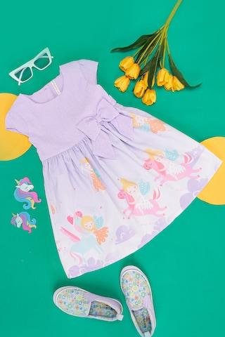 lilac solid knee length  casual girls regular fit dress