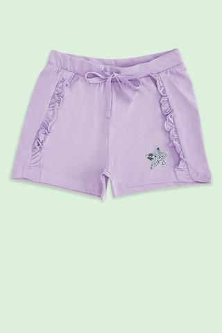 lilac solid knee length casual girls regular fit shorts