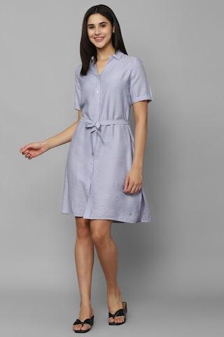 lilac solid knee length casual women regular fit dress