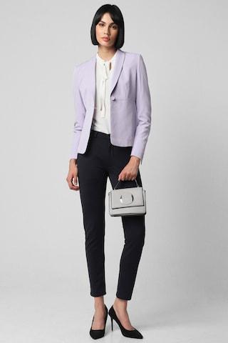 lilac solid polyester notch lapel women regular fit blazers