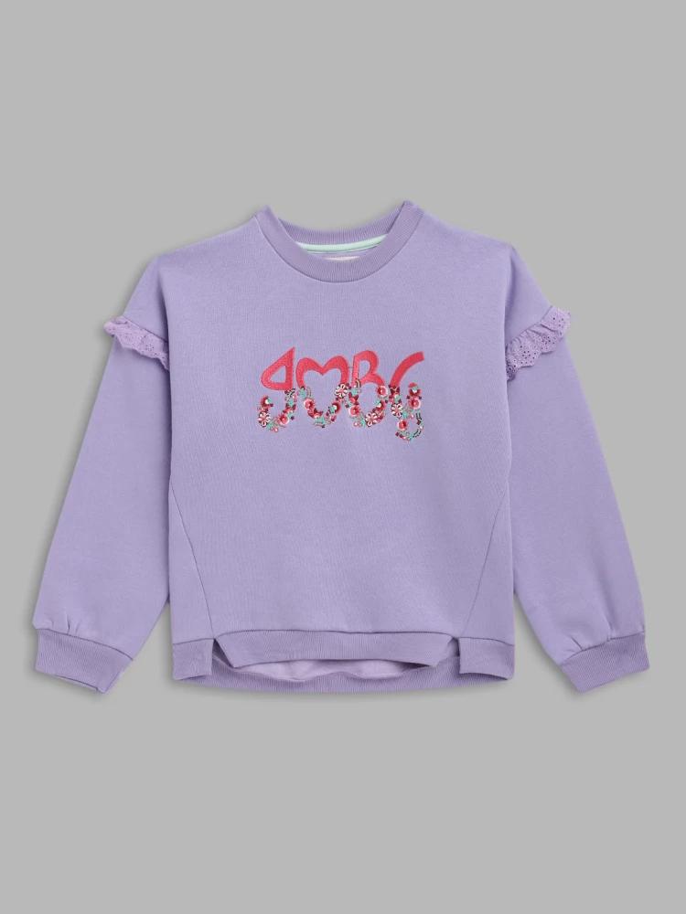 lilac solid round neck sweatshirt