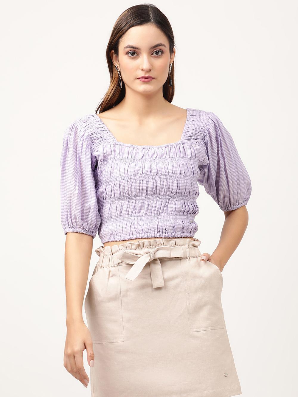 lilac solid square neck top