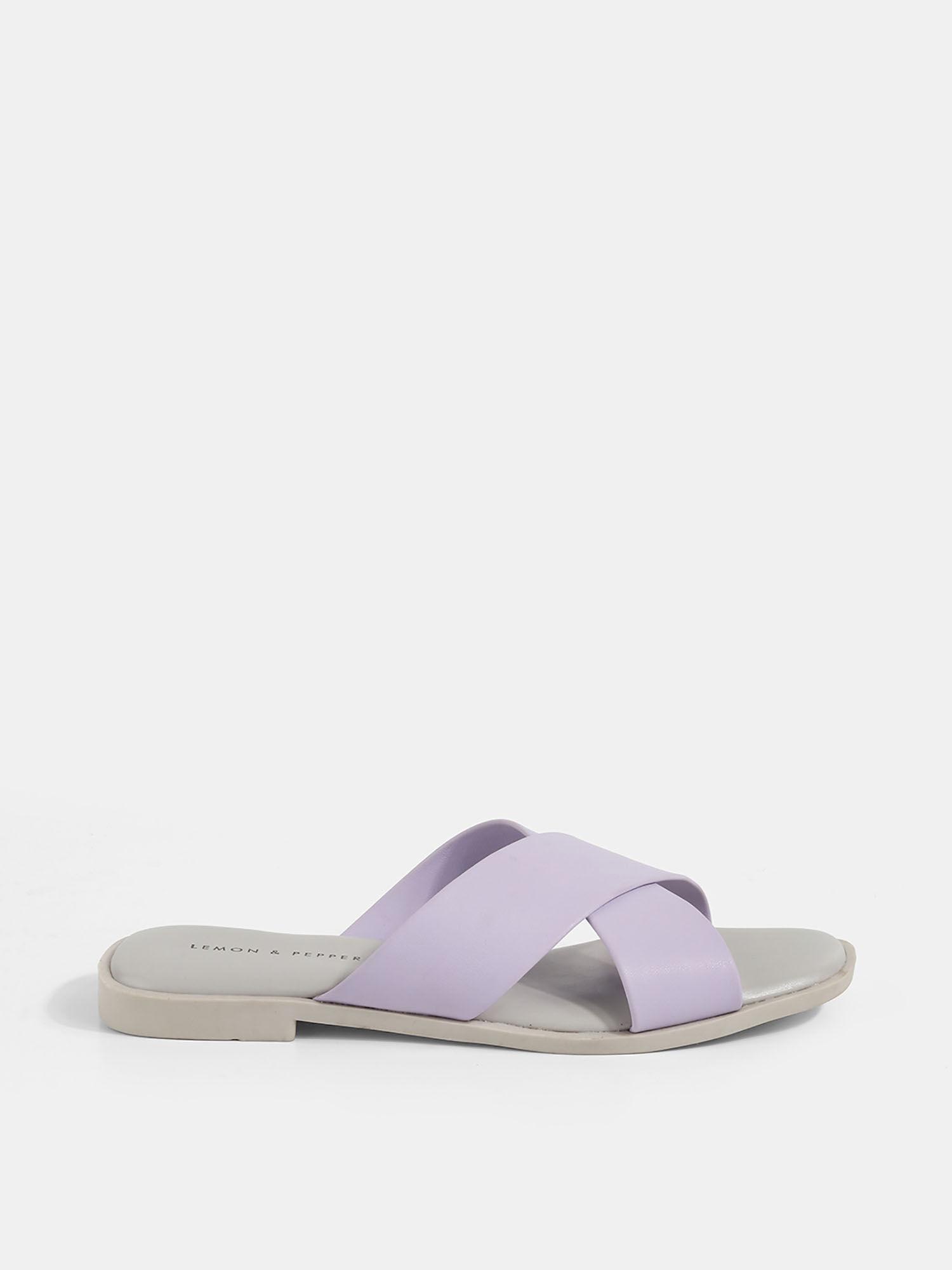 lilac solid square toe sliders