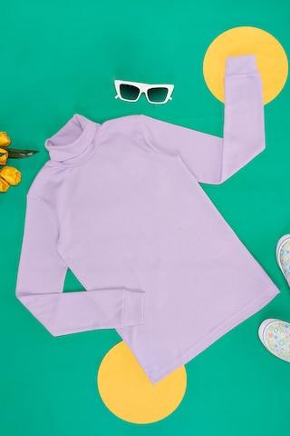 lilac solid winterwear full sleeves turtle neck girls regular fit  thermal top