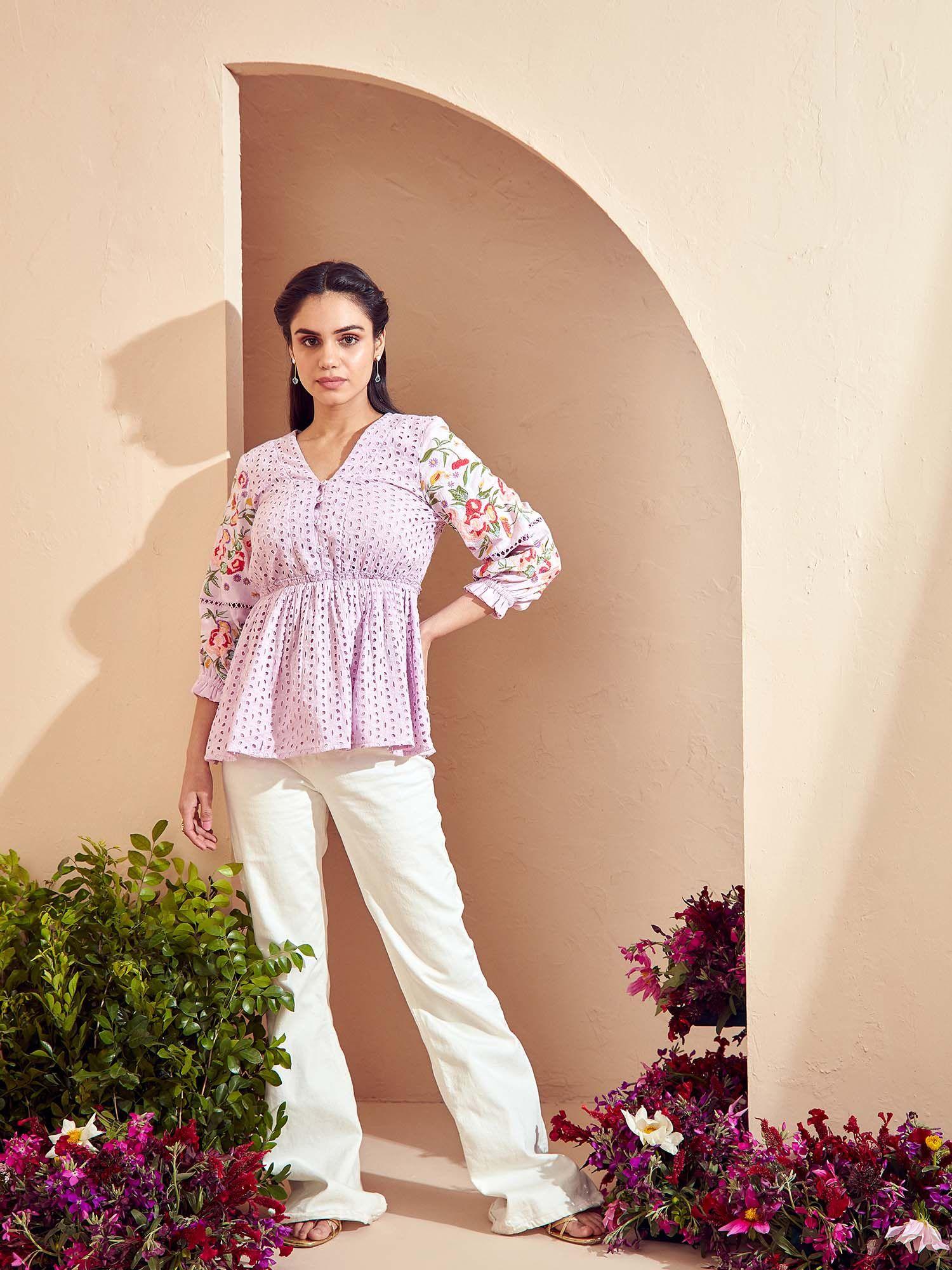 lilac springtime broderie embroidered blouse