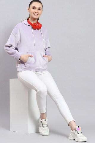 lilac stripe casual full sleeves regular hood women regular fit sweatshirt