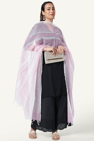 lilac stripe cotton dupatta