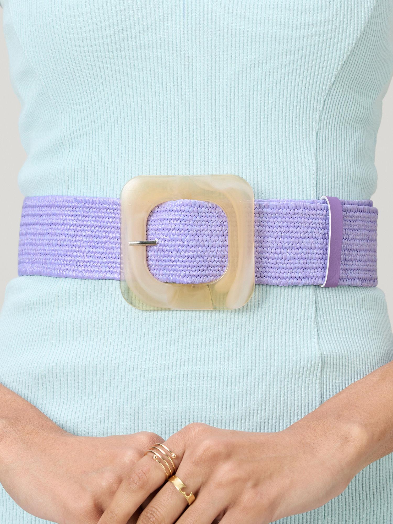 lilac textured acrylic buckle elastic waist belt