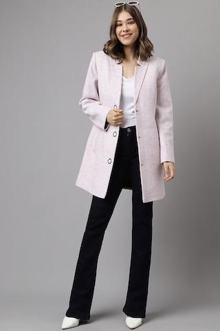 lilac textured casual full sleeves notch lapel women classic fit jacket
