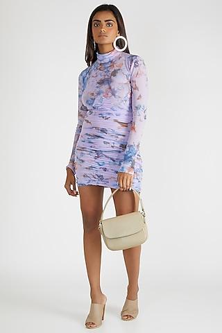 lilac tie-dye ruched mini dress