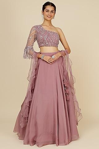 lilac tissue organza lehenga set