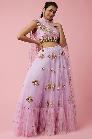 lilac tulle embellished lehenga set