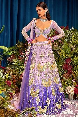 lilac tulle metal embellished lehenga set