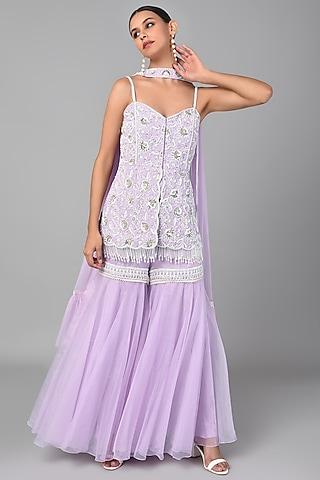 lilac tunic set with embroidery