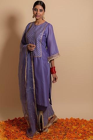 lilac upada silk embroidered kurta set