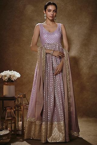 lilac viscose georgette sequins embroidered anarkali set