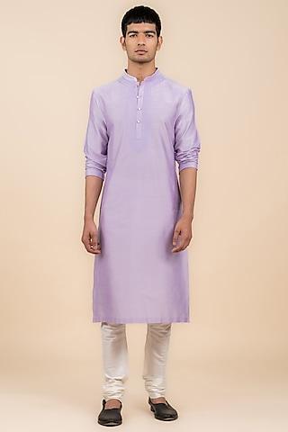 lilac viscose polyester blend embroidered kurta set