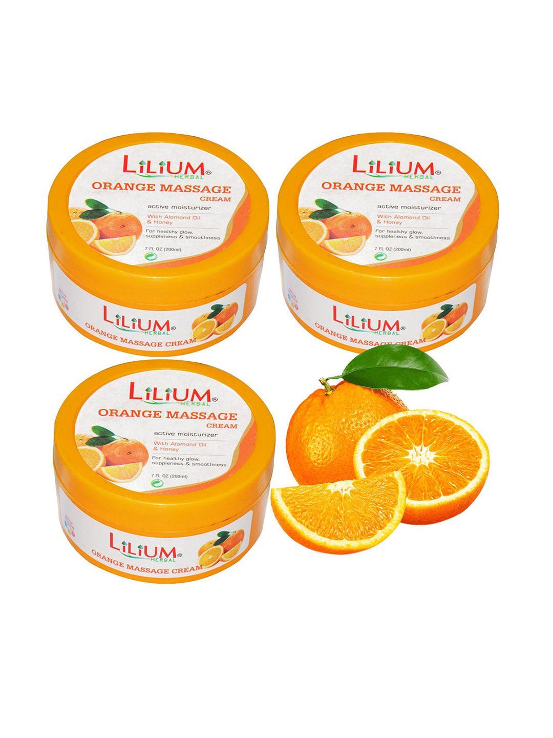 lilium set of 3 massage cream with orange flavor for instant glow, 200ml each