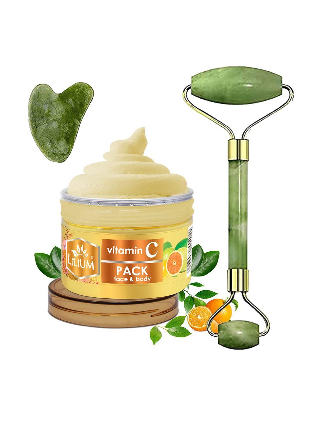 lilium set of vitamin c face & body pack with gua sha & face roller