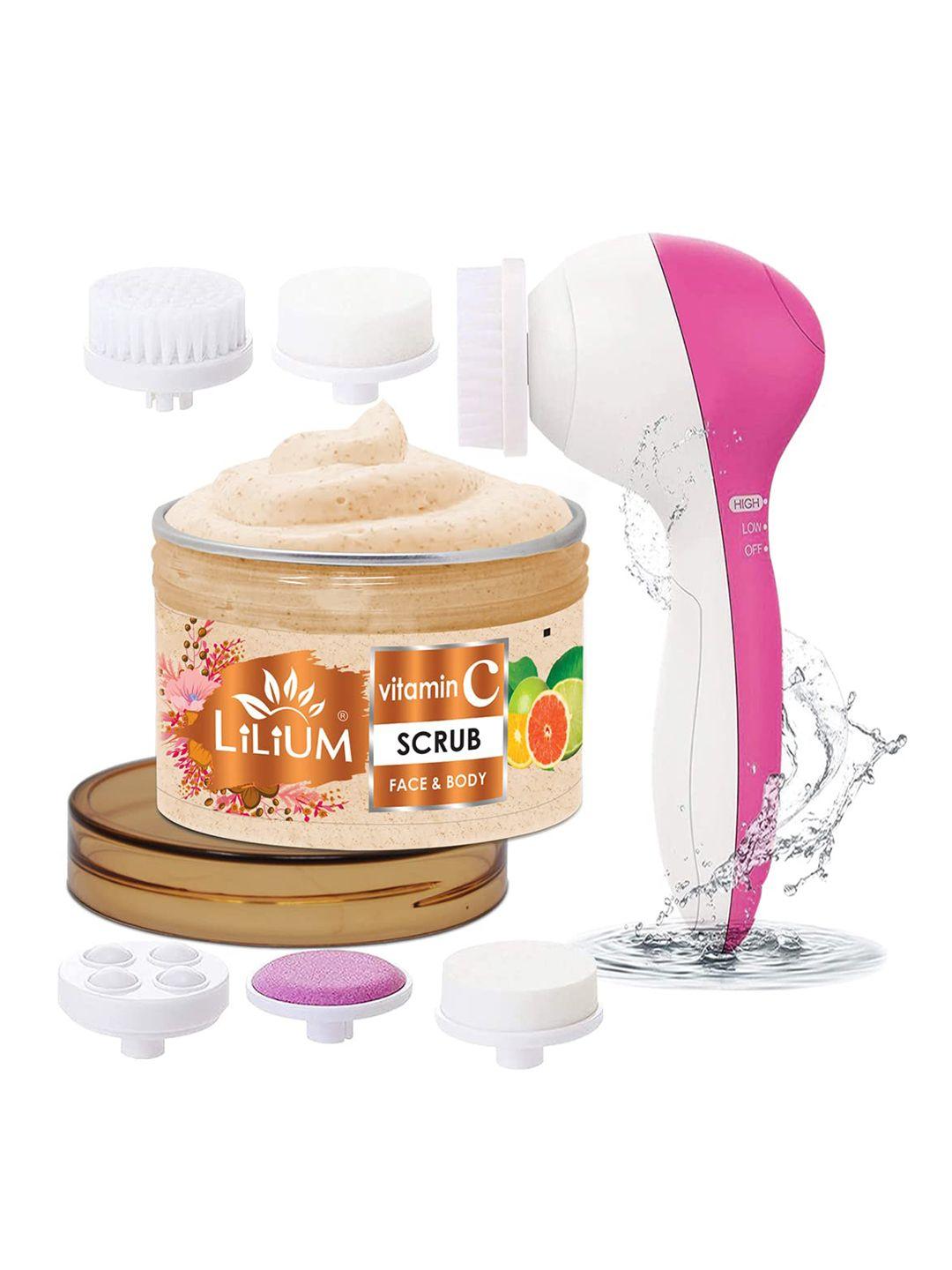 lilium vitamin c face & body scrub with multifunction 5in1 massager