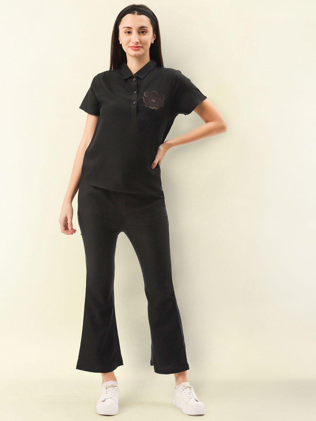 lill women cotton blend  black queen top with trouser co-ords set
