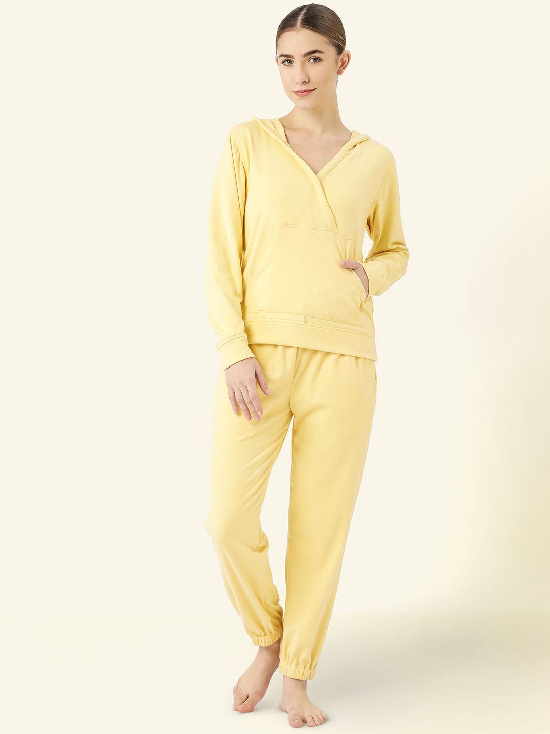 lill women yellow solid hoodie with jogger co-ord set