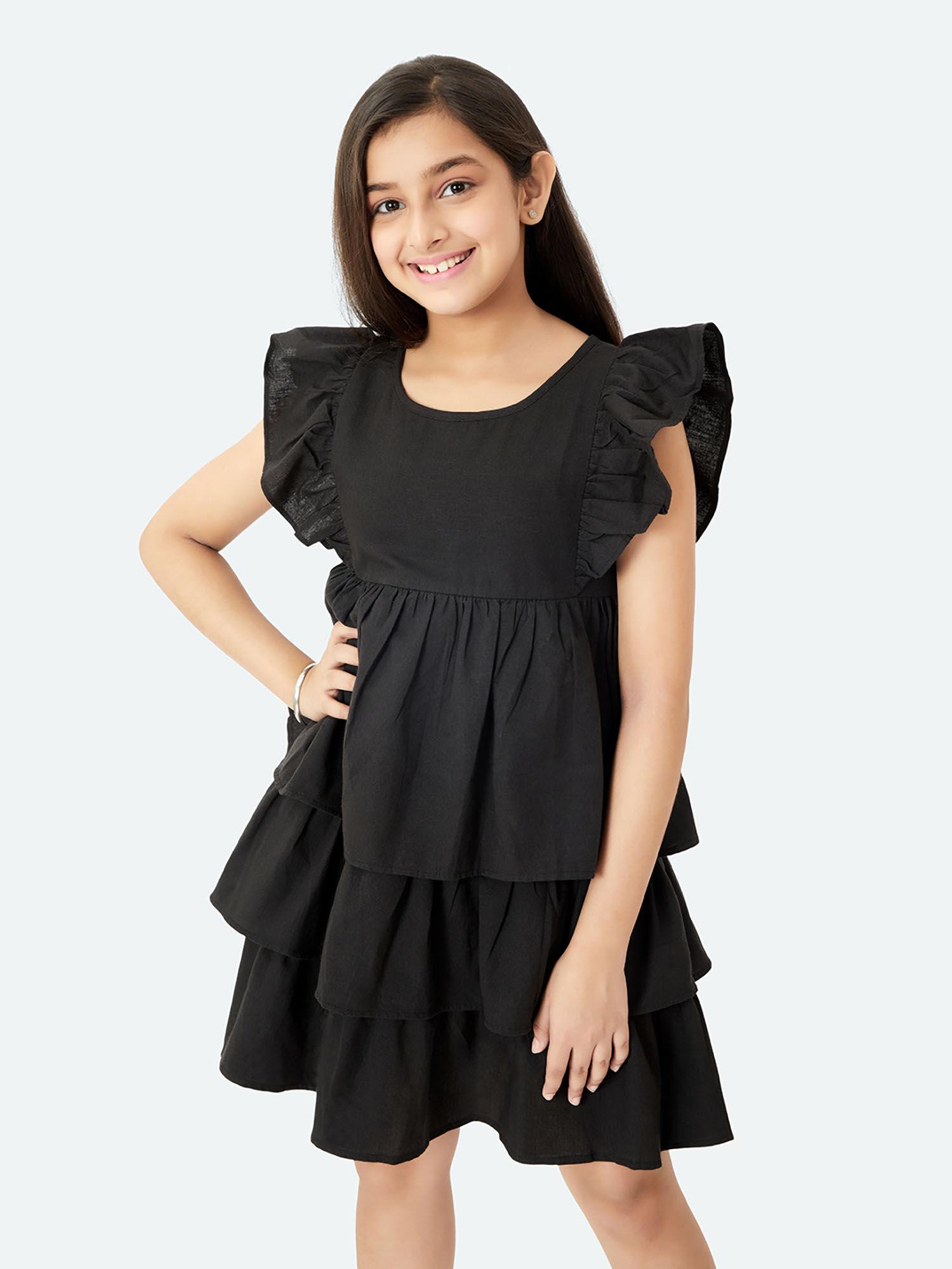 lilli layer cotton linen black dress