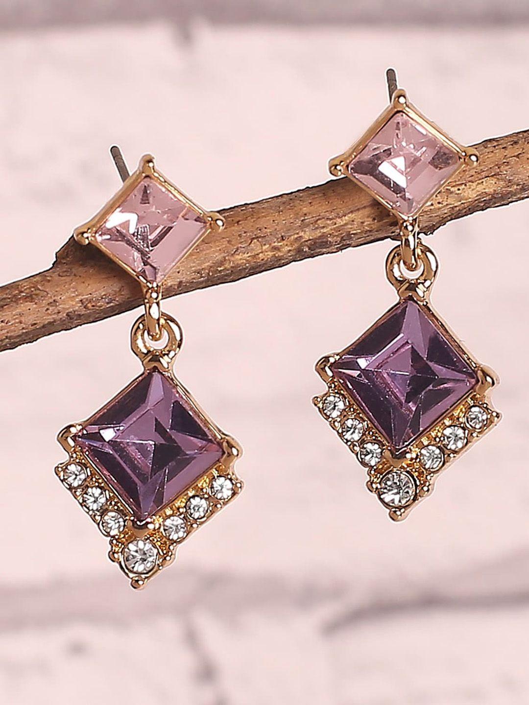 lilly & sparkle gold-plated purple square drop earrings