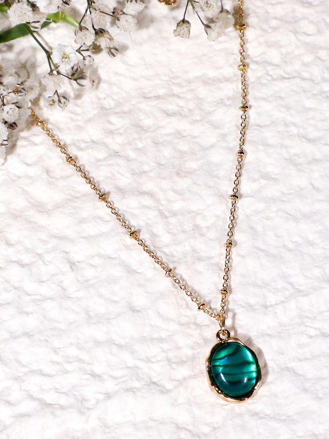 lilly & sparkle gold-toned & green gold-plated chain necklace