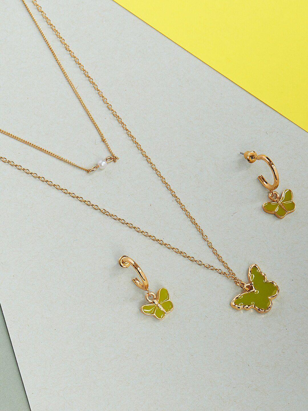 lilly & sparkle gold-toned & green gold-plated chain