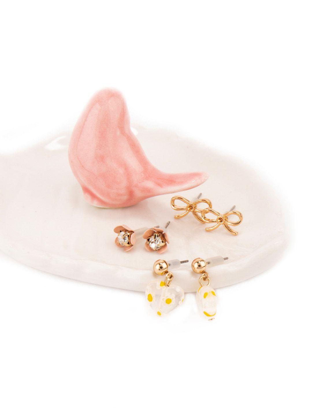 lilly & sparkle gold-toned set of 3 contemporary studs earrings