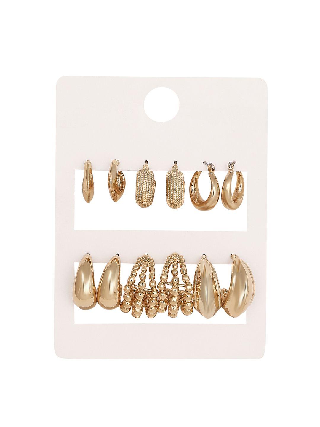 lilly & sparkle gold-toned set of 6 contemporary half hoop earrings