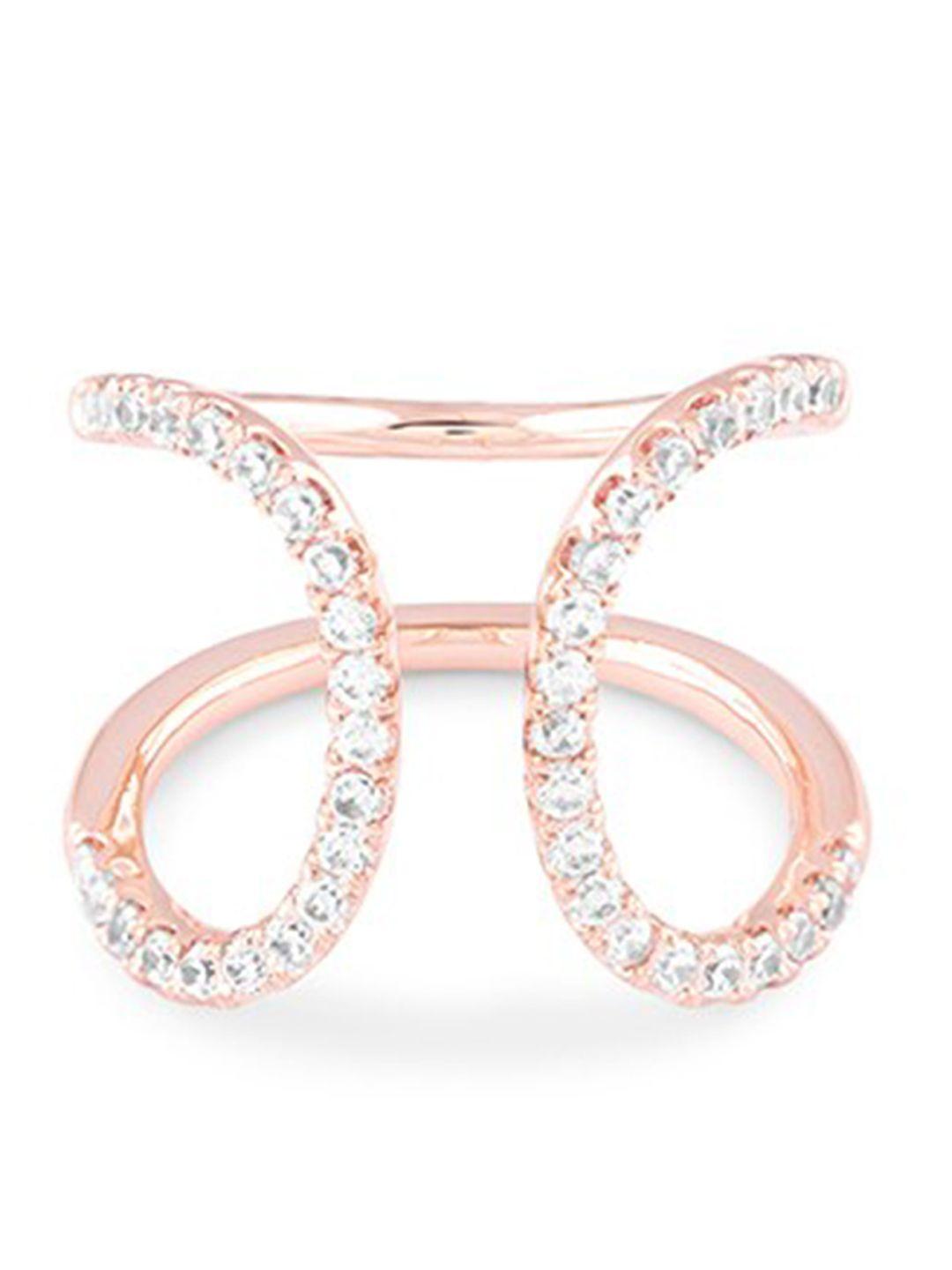 lilly & sparkle rose gold-plated cz studded curved finger ring