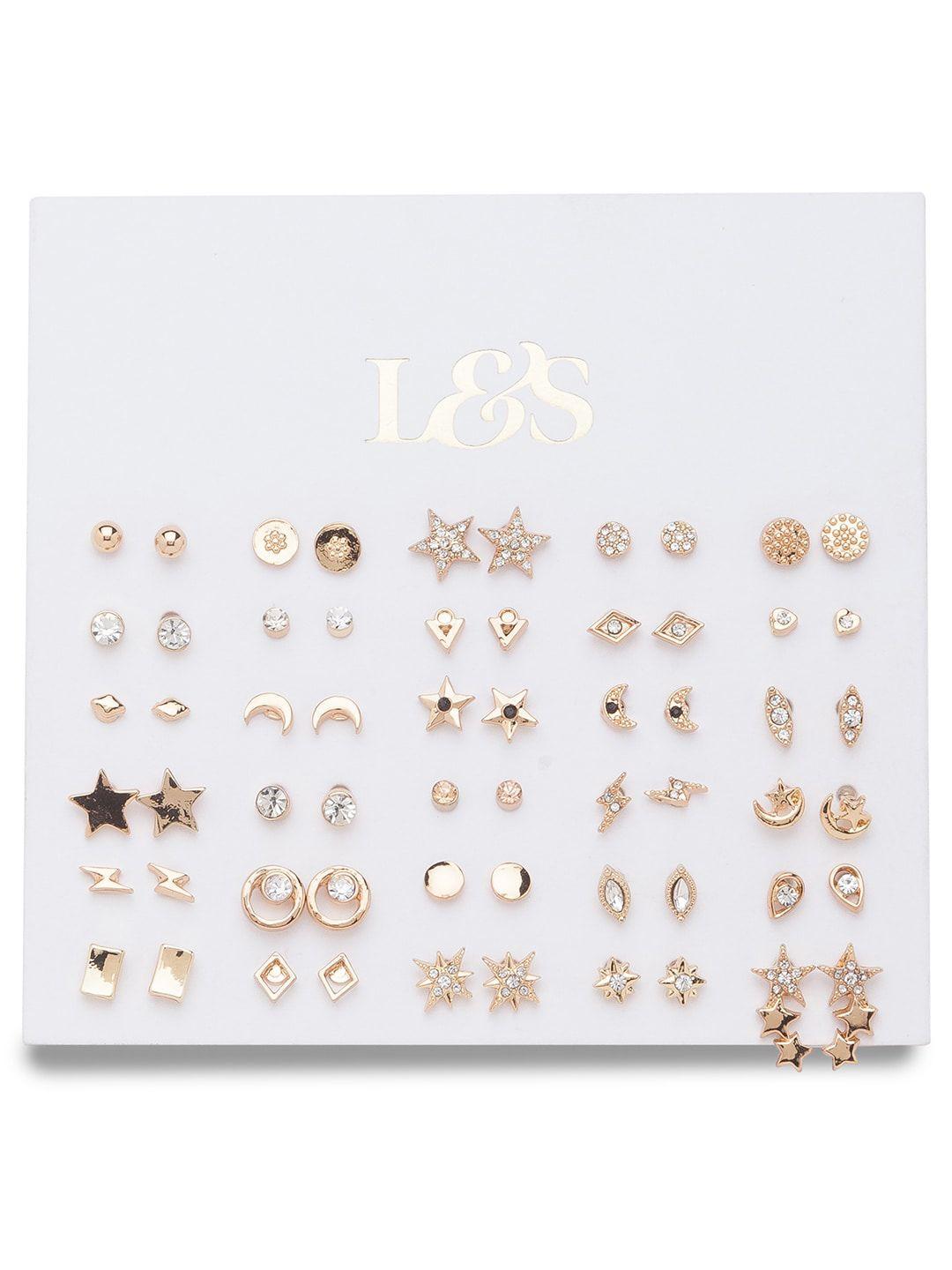 lilly & sparkle set of 30 gold-toned contemporary studs earrings
