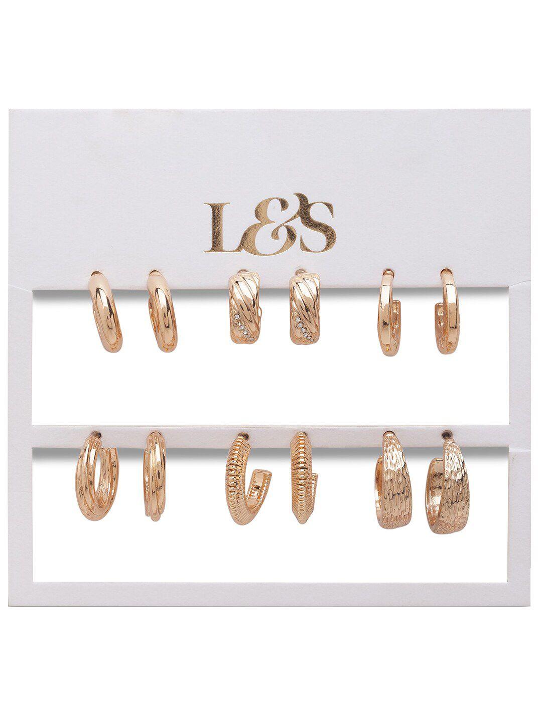 lilly & sparkle set of 6 gold-plated contemporary hoop earrings