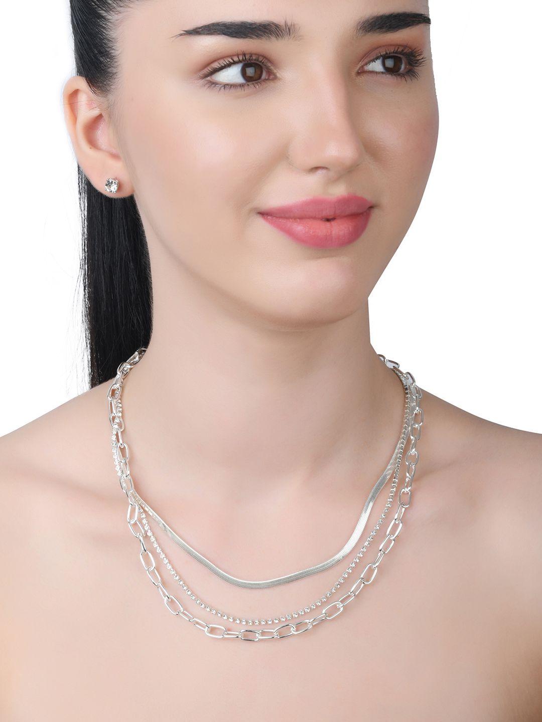lilly & sparkle silver-plated 3-layered necklace with earrings